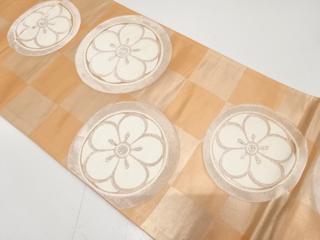 市松に花丸模様織り出し　袋帯